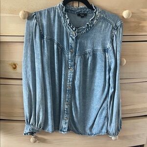 Rails denim bottom up with pearled buttons and ruffle details